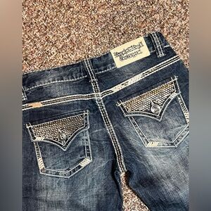 Rock & Roll Cowgirl Low Rise Bootcut Jeans 25x32 Dark Wash Studded Pockets